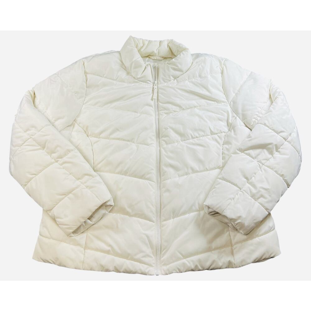 Cole Haan Women’s XL Down Puffer Jacket Ivory Cream Zip Front Coat